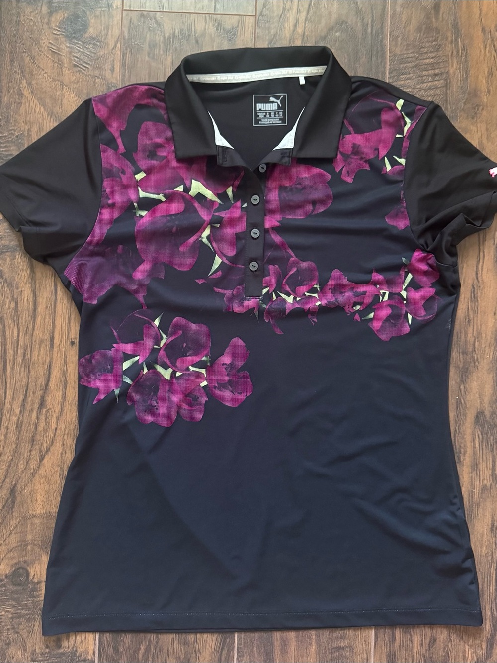 Puma Medium Black and Purple Floral Golf Shirt
